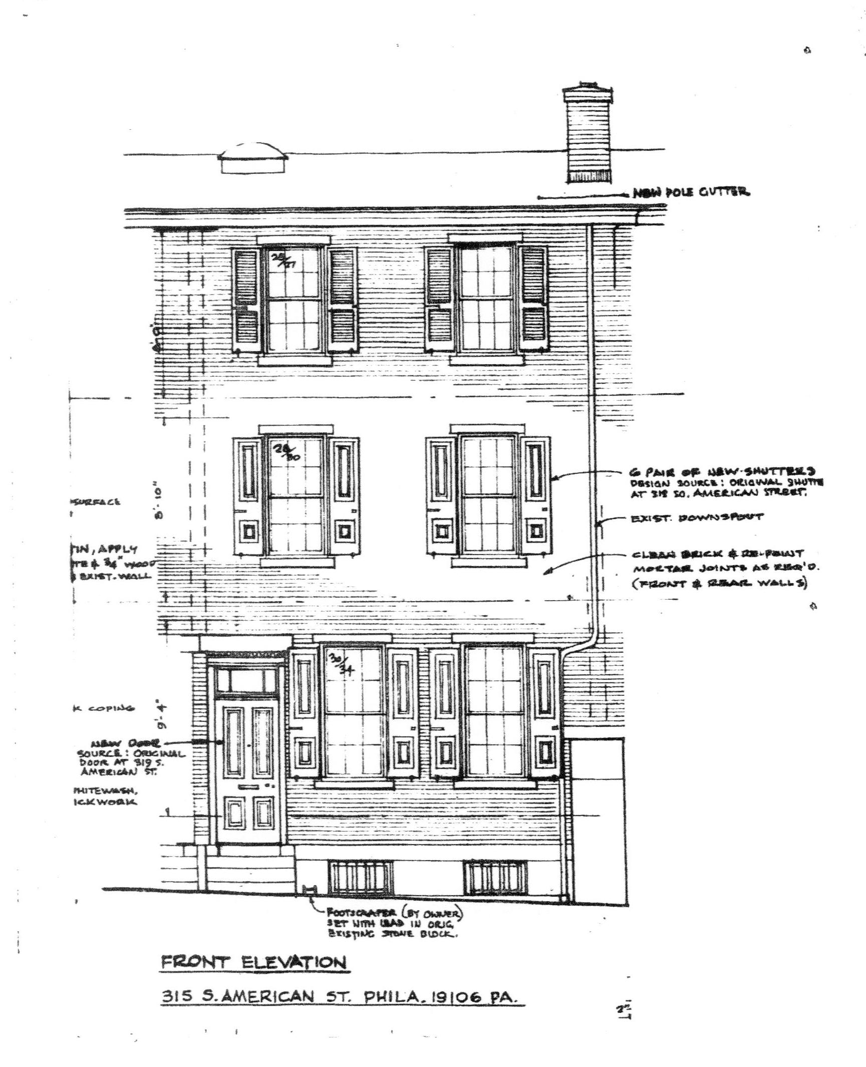 <p>Elevation drawing of 315 S American Street</p>
